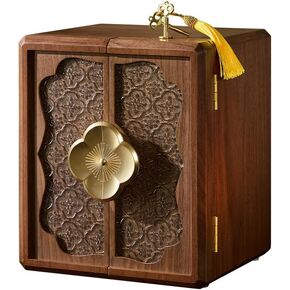 صندوق مجوهرات من خشب الجوز قابل للقفل مع مفتاح، صندوق تخزين منظم المجوهرات من 5 طبقات، حامل خشبي للقلائد والخواتم والأقراط والأساور (9.05 طول × 7.87 عرض × 10.43 ارتفاع) in Kuwait