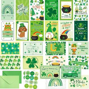 ceiba tree 24Pcs St. Patrick's Day Cards Assorted Shamrock Green Greeting Cards with Envelopes and Stickers for Happy St Patrick's Day Supplies in Saudi Arabia