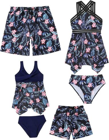 ملابس سباحة Mommy and Me مكونة من قطعتين مكشكشة طقم بيكيني مناسب للعائلة لباس سباحة هاواي in Kuwait