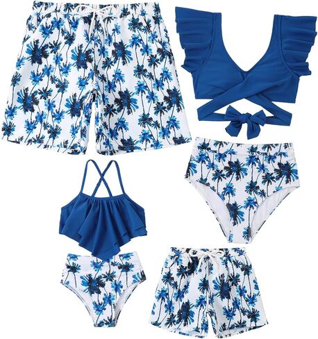 ملابس سباحة Mommy and Me مكونة من قطعتين مكشكشة طقم بيكيني مناسب للعائلة لباس سباحة هاواي in Kuwait