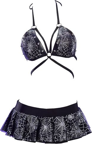 MEOWCOS Women's Bikini Set Gothic 2 Piece Swimsuit Bathing Suit Goth Spider Web Swimwear in Saudi Arabia