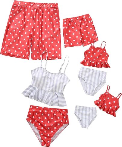 ملابس سباحة Mommy and Me مكونة من قطعتين مكشكشة طقم بيكيني مناسب للعائلة لباس سباحة هاواي in Kuwait