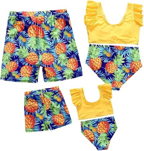 ملابس سباحة Mommy and Me مكونة من قطعتين مكشكشة طقم بيكيني مناسب للعائلة لباس سباحة هاواي in Kuwait