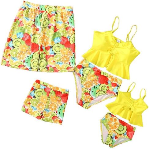 ملابس سباحة Mommy and Me مكونة من قطعتين مكشكشة طقم بيكيني مناسب للعائلة لباس سباحة هاواي in Kuwait