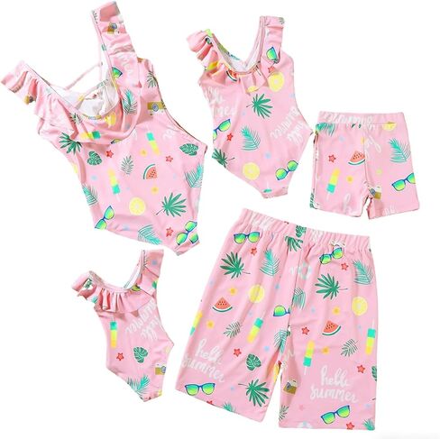 ملابس سباحة Mommy and Me مكونة من قطعتين مكشكشة طقم بيكيني مناسب للعائلة لباس سباحة هاواي in Kuwait