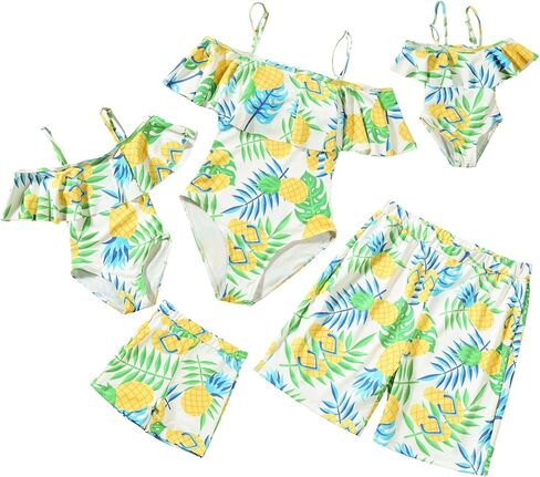 ملابس سباحة Mommy and Me مكونة من قطعتين مكشكشة طقم بيكيني مناسب للعائلة لباس سباحة هاواي in Kuwait