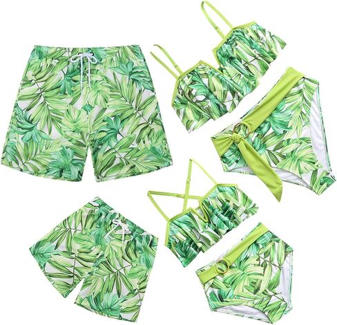 ملابس سباحة Mommy and Me مكونة من قطعتين مكشكشة طقم بيكيني مناسب للعائلة لباس سباحة هاواي in Kuwait