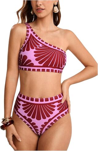 MakeMeChic Women's 2 Piece Bikini Sets One Shoulder Graphic Print Backless Beach Boho Vacation Swimsuits in Saudi Arabia