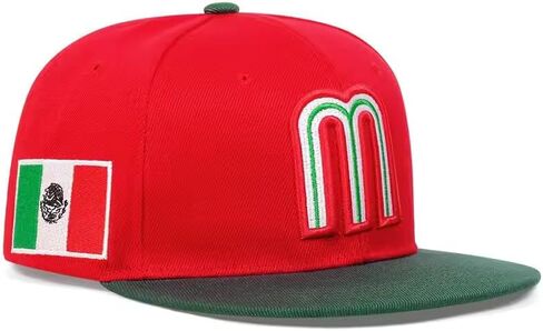 Mexico Snapback Hat with Embroidered Letter M & Mexican Flag, Flat Brim Baseball Cap, Adjustable Fit in Saudi Arabia