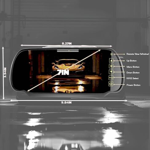 7 Inch TFT LCD Car Rearview Mirror Monitor, Widescreen Dash Cam Rear View Backup Camera Mirror with Touch Button, 2 Video Input, Vehicle Parking in-Mirror Monitor for Cars Trucks in Kuwait