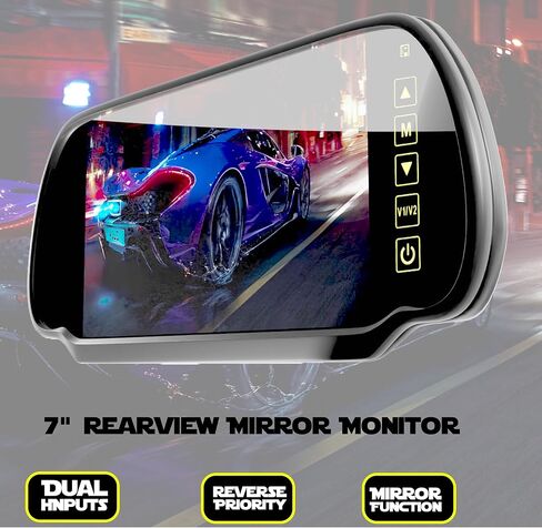 7 Inch TFT LCD Car Rearview Mirror Monitor, Widescreen Dash Cam Rear View Backup Camera Mirror with Touch Button, 2 Video Input, Vehicle Parking in-Mirror Monitor for Cars Trucks in Kuwait