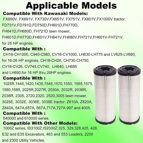 11013-7045&11013-7044 Inner&Outer Air Filter Kit Compatible with Kawasaki 11013-7019 11013-7020 AF25552 AF25551 FX850V ;Compatible with Kohler 2508301-S M131802 M131803 P821575 P822858(2 Pack) in Saudi Arabia