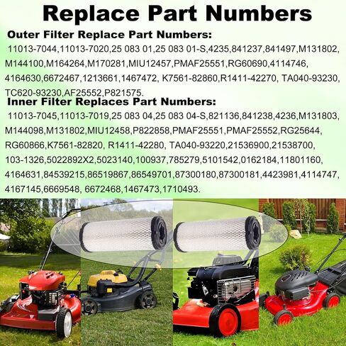 11013-7045&11013-7044 Inner&Outer Air Filter Kit Compatible with Kawasaki 11013-7019 11013-7020 AF25552 AF25551 FX850V ;Compatible with Kohler 2508301-S M131802 M131803 P821575 P822858(2 Pack) in Saudi Arabia