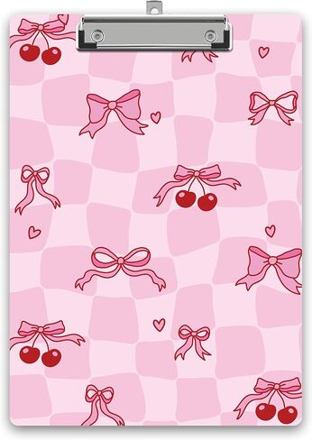 Pink Bow Clipboard, Cherry Wooden Clipboard with Low Profile Metal Clip, Preppy Clip Boards Gifts for Doctors Nurses Teachers Students Women Kids, Office School Supplies 9 x 12.5 in -A26 in Saudi Arabia