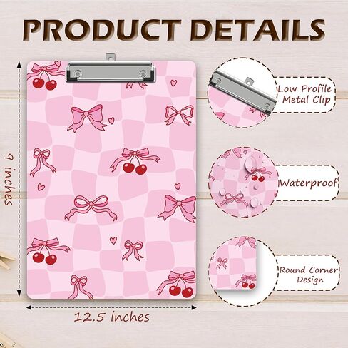 Pink Bow Clipboard, Cherry Wooden Clipboard with Low Profile Metal Clip, Preppy Clip Boards Gifts for Doctors Nurses Teachers Students Women Kids, Office School Supplies 9 x 12.5 in -A26 in Saudi Arabia
