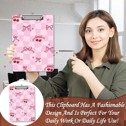 Pink Bow Clipboard, Cherry Wooden Clipboard with Low Profile Metal Clip, Preppy Clip Boards Gifts for Doctors Nurses Teachers Students Women Kids, Office School Supplies 9 x 12.5 in -A26 in Saudi Arabia