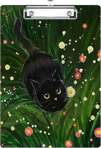 Black Cat Floral Clipboard Decorative Clip Board with Metal Clip A4 Standard Size 12.5" X 8.7" for Teacher Students Nurses Office in Saudi Arabia
