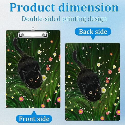 Black Cat Floral Clipboard Decorative Clip Board with Metal Clip A4 Standard Size 12.5" X 8.7" for Teacher Students Nurses Office in Saudi Arabia