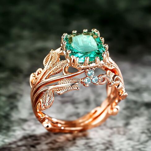 Rose Gold Color Leaf Shaped Engagement Rings for Women Bright Cubic Zirconia Wedding Band Jewelry in Saudi Arabia