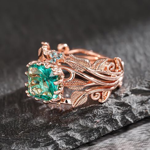 Rose Gold Color Leaf Shaped Engagement Rings for Women Bright Cubic Zirconia Wedding Band Jewelry in Saudi Arabia