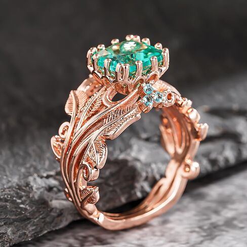 Rose Gold Color Leaf Shaped Engagement Rings for Women Bright Cubic Zirconia Wedding Band Jewelry in Saudi Arabia