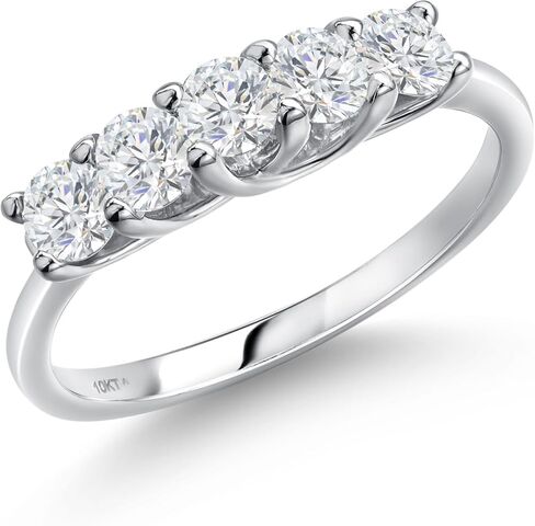 Gem Stone King 10K White Gold White Lab Grown Diamond 5 Stone Wedding Band Ring | 0.75 Cttw | Round 3.4MM | Wedding Engagement Anniversary Promise Ring For Women | E-F Color | VVS-VS in Saudi Arabia