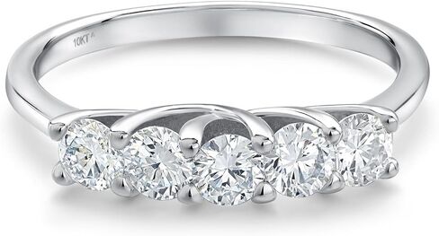 Gem Stone King 10K White Gold White Lab Grown Diamond 5 Stone Wedding Band Ring | 0.75 Cttw | Round 3.4MM | Wedding Engagement Anniversary Promise Ring For Women | E-F Color | VVS-VS in Saudi Arabia