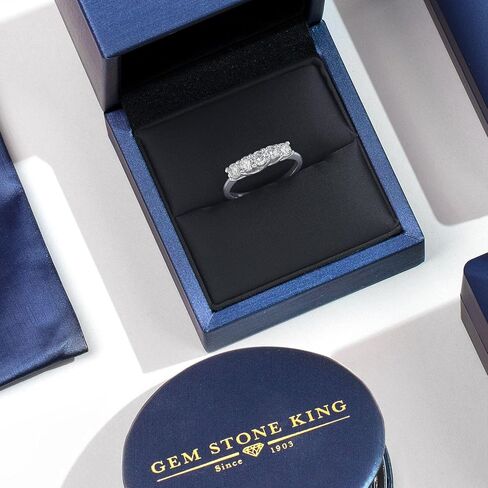 Gem Stone King 10K White Gold White Lab Grown Diamond 5 Stone Wedding Band Ring | 0.75 Cttw | Round 3.4MM | Wedding Engagement Anniversary Promise Ring For Women | E-F Color | VVS-VS in Saudi Arabia