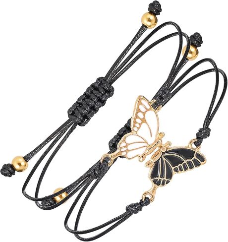 BFF Bracelets for 2, 2 Pcs Handmade Butterfly Matching Bracelets, Adjustable Friendship Bracelet Set for Best Friends, Women & Couples (Black & Gold) in Kuwait
