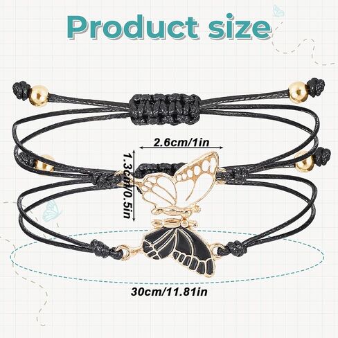 BFF Bracelets for 2, 2 Pcs Handmade Butterfly Matching Bracelets, Adjustable Friendship Bracelet Set for Best Friends, Women & Couples (Black & Gold) in Kuwait