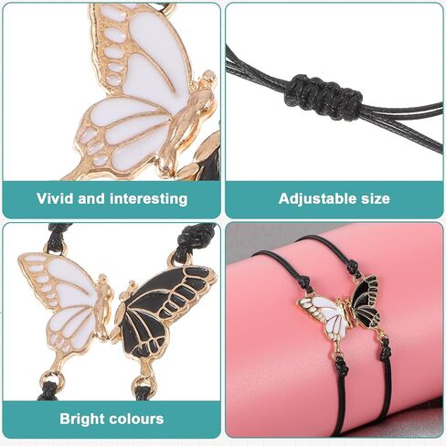 BFF Bracelets for 2, 2 Pcs Handmade Butterfly Matching Bracelets, Adjustable Friendship Bracelet Set for Best Friends, Women & Couples (Black & Gold) in Kuwait