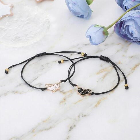 BFF Bracelets for 2, 2 Pcs Handmade Butterfly Matching Bracelets, Adjustable Friendship Bracelet Set for Best Friends, Women & Couples (Black & Gold) in Kuwait