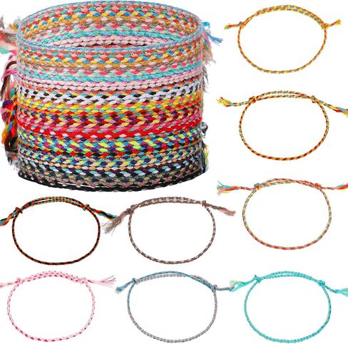 30 Pieces Friendship Bracelets Wave Handmade Woven Braided Bracelet Waterproof Rope Bracelet Surfer Adjustable Bohemian Wrist Cord for Women Men Jewelry Party Accessories (Stylish Style) in Saudi Arabia