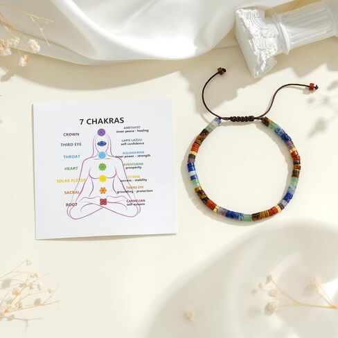 7 Chakra Crystal Bracelet for Women, Healing Stone Spiritual Bracelets for Meditation & Anxiety Relief, Adjustable Size Inspirational Gifts for Her with Gift Box in Saudi Arabia