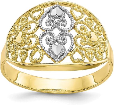 Sonia Jewels 10k Yellow & White Two Tone Gold Filigree Love Heart Ring (3 to 12 mm) in Saudi Arabia