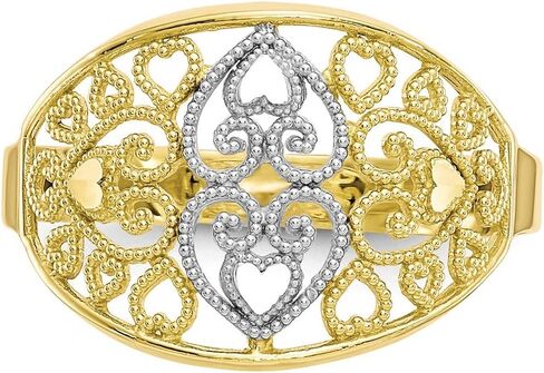 Sonia Jewels 10k Yellow & White Two Tone Gold Filigree Love Heart Ring (3 to 12 mm) in Saudi Arabia