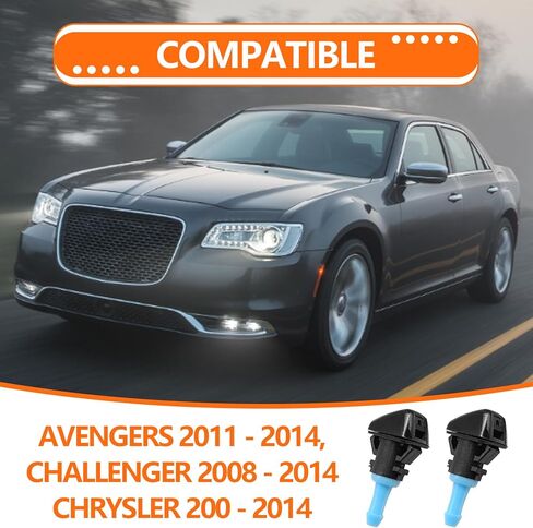 Front Windshield Wiper Washer Jet Nozzle Spray Sub Assembly, Compatible with Challenger 2008-2014, Chrysler 200 2011-2014, Avenger 2011-2014, Replace OE#68024312AB (2 pcs) in Saudi Arabia