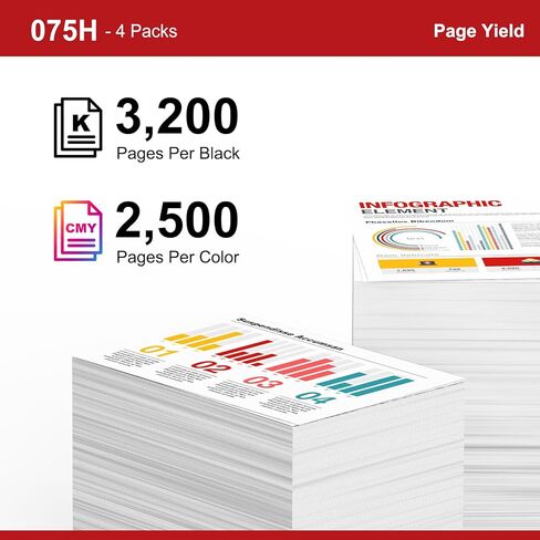 خرطوشة حبر عالية السعة 075H بديلة متوافقة لمجموعة خرطوشة الحبر Canon 075H 075 H للطابعة imageCLASS LBP646Cdw LBP647Cdw MF662Cdw MF663Cdw MF665Cdw LBP640C MF660C سلسلة 4 عبوات in Kuwait