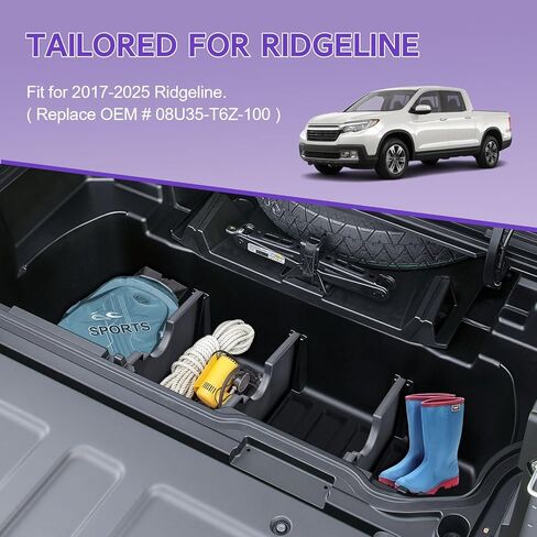 فواصل RUNROAD لصندوق السيارة داخل السرير متوافقة مع ملحقات Honda Ridgeline 2017-2022 2023 2024 2025، مقسم حمولة صندوق السيارة لصندوق تخزين Ridgeline الخلفي للباب الخلفي، صينية وحدة التحكم المركزية in Saudi Arabia