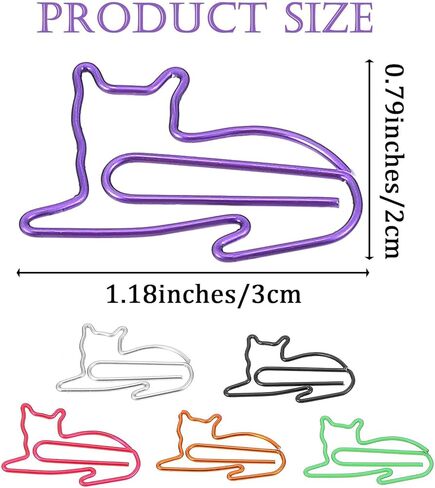 100PCS Cute Cat Paper Clips, Fun Shaped Paper Clips Office Supplies, Cat Paperclips Bookmarks Planner Clips Assorted Colors Fun Office Supplies Gifts for Women Men Coworkers Gifts in Saudi Arabia