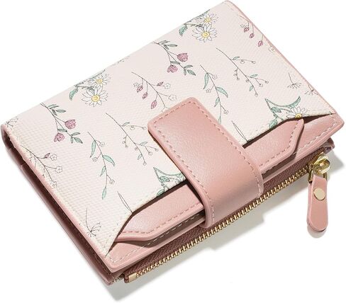 Small Wallets Woman RFID Blocking Vegan Leather Bifold Floral Ladies Compact Card Holder with Zipper Pocket ID Window (Blue) in Saudi Arabia