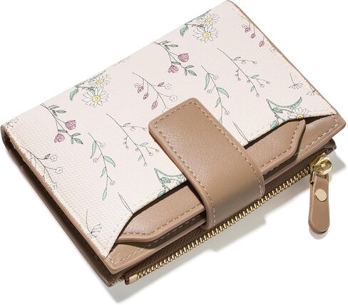 Small Wallets Woman RFID Blocking Vegan Leather Bifold Floral Ladies Compact Card Holder with Zipper Pocket ID Window (Blue) in Saudi Arabia