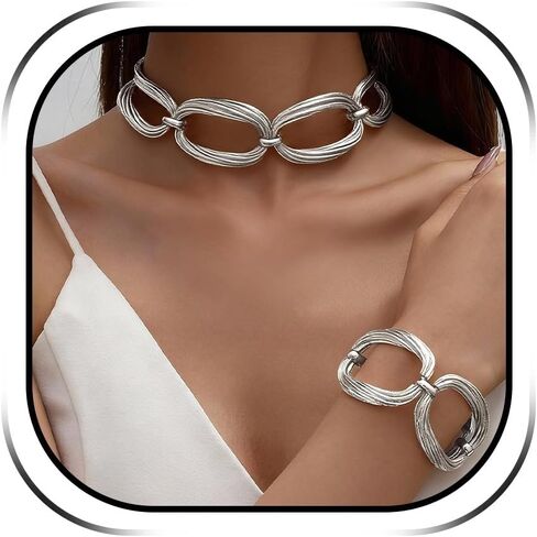 مجموعة قلادة وسوار مكتنزة من JAVARNV سلسلة قلادة ساحرة سميكة من الذهب والفضة مجوهرات أنيقة إكسسوارات كوبية فاسق هدية للنساء والرجال in Kuwait