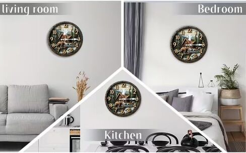 Wall Clock Art Print, Silent Non Ticking Battery Operated,Forest Cabin & Bear Clock 2D Art Print Decorative for Bathroom Kitchen Bedroom 10 inch & 12 inch, Ships Next Day，No Battery in Saudi Arabia