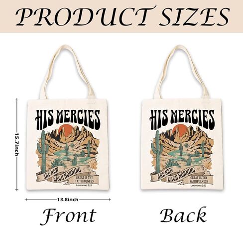 Christian Canvas Tote Bag, Vintage Western Landscape Art Handbag, His Mercies Are New Each Morning Bible Verse Tote Bag, Faith Reusable Shopping Bags for Daily Use and Work in Saudi Arabia