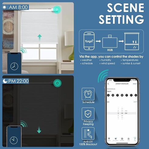 ظلال خلوية بمحرك مع جهاز تحكم عن بعد، ستائر كهربائية ذكية معتمة (لوحة شمسية مجانية) مع ستائر لاسلكية على شكل قرص العسل، مع Alexa Google، أبيض، 36 بوصة × 64 بوصة in Kuwait