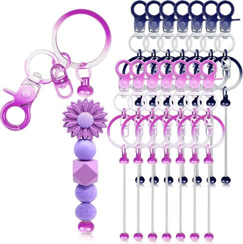 Resflyar 14 PCS Beadable Keychain Bars, Black Blank Keychains for Beads, Metal Keychains Bars Suitable for Bead Keychain, Beaded Key Chain Making Kit for DIY Gift in Saudi Arabia