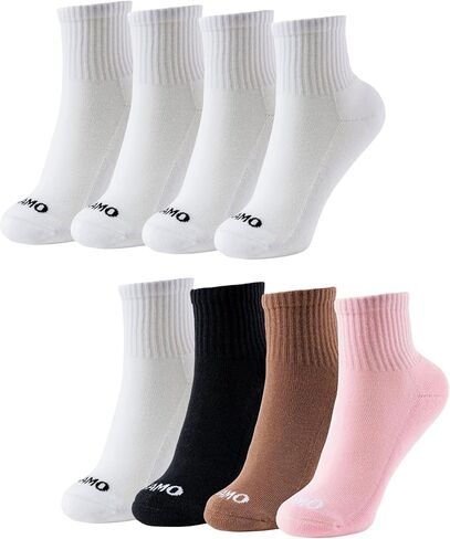 Kamo Fitness The Daily 2 x 4-Pack - جوارب للكاحل للنساء، جوارب رياضية نصف دائرية، قطن مناسب لمنتصف الساق مع نعل مبطن ومقدمة بدون خياطة مقاس 5-9 in Kuwait