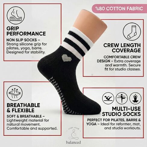 Non Slip Pilates Socks for Women – Crew Grip Socks for Yoga, Barre & Studio Workouts in Saudi Arabia