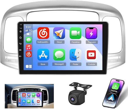 Roinvou 2+64G Android 9" Touchscreen Radio for Hyundai Accent 2006-2011 with Wireless CarPlay Android Auto WiFi Bluetooth GPS Navigation FM RDS Radio Backup Camera in Kuwait